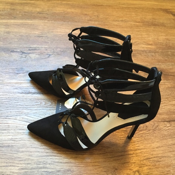 ZARA  Leather High Heel Sandals:Black, US 8/EUR 39 - Picture 5 of 6